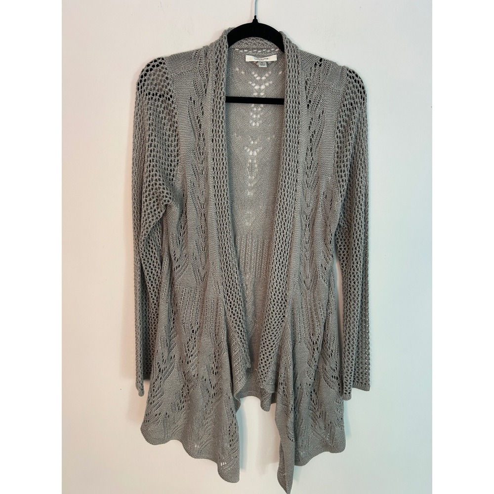 Liz Claiborne New York Grey Pointelle Open Front Waterfall Cardigan XL Womens